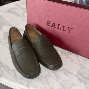 Bally Men's Olive Leather Slip-Ons